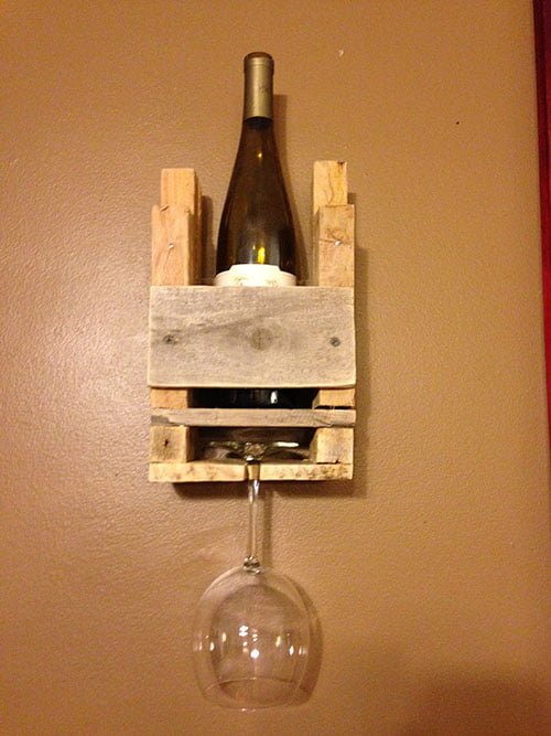 Wood Pallet Wine Rack for One Bottle & One Glass