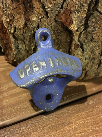 Rustic Cast Iron Bottle Opener - Blue