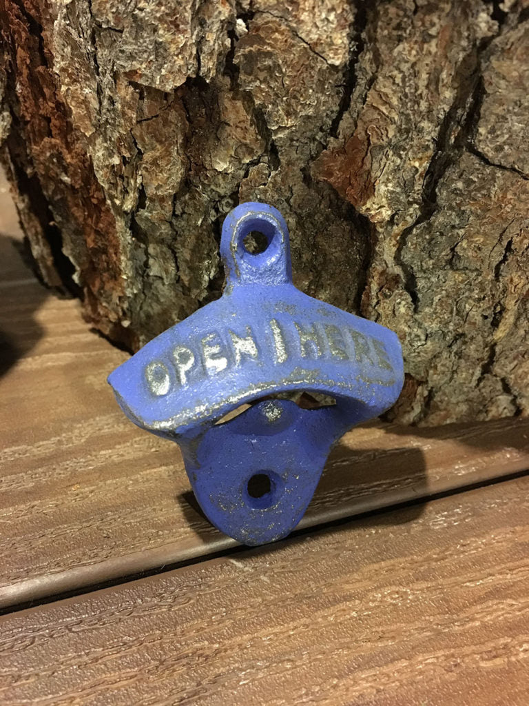 Rustic Cast Iron Bottle Opener - Blue