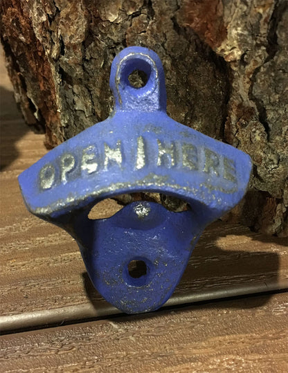 Rustic Cast Iron Bottle Opener - Blue