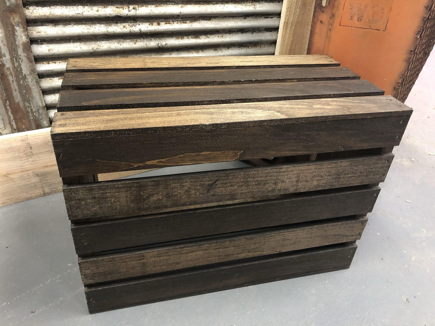 Dark Walnut Stained Wooden Crate