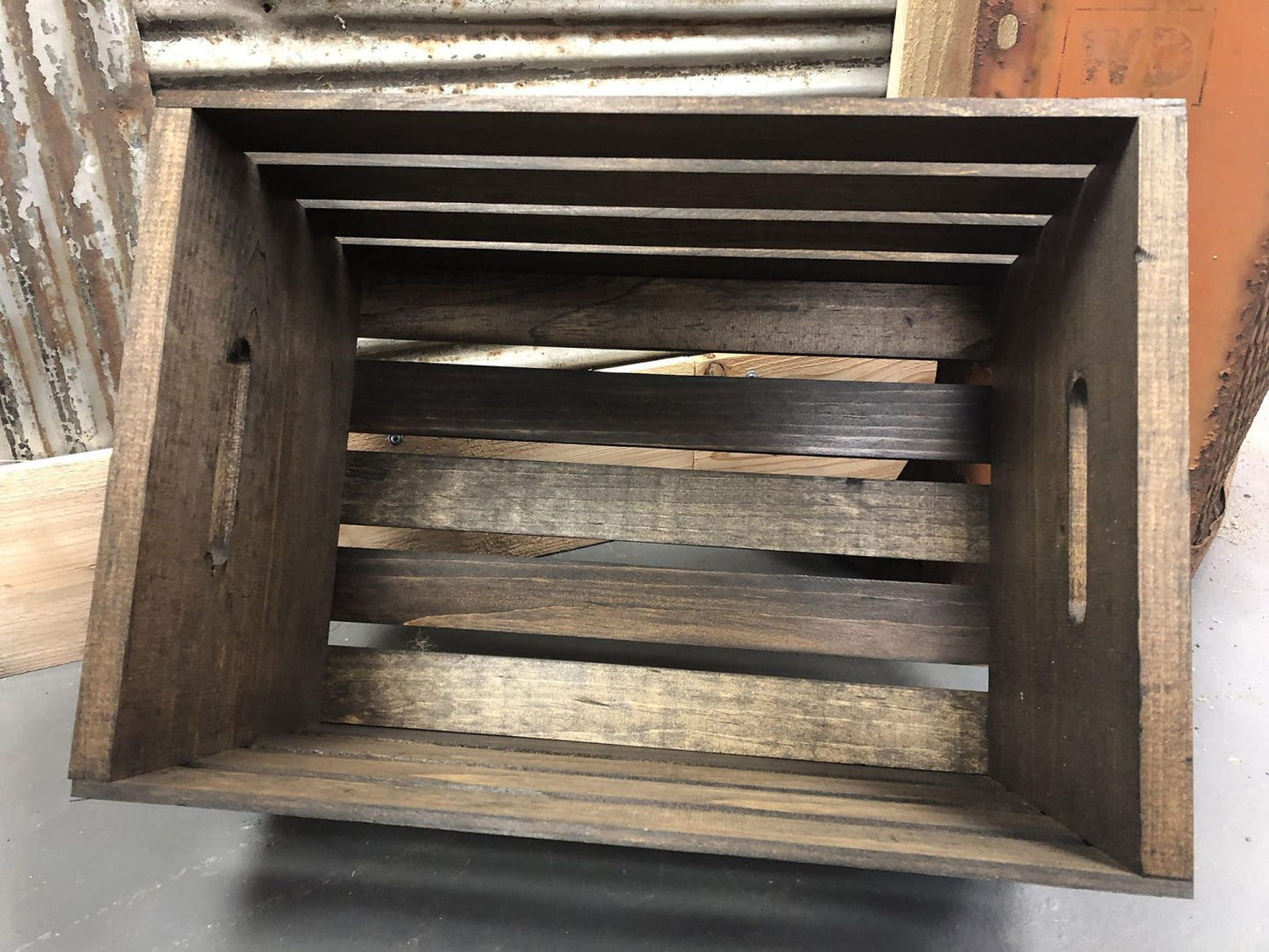 Dark Walnut Stained Wooden Crate