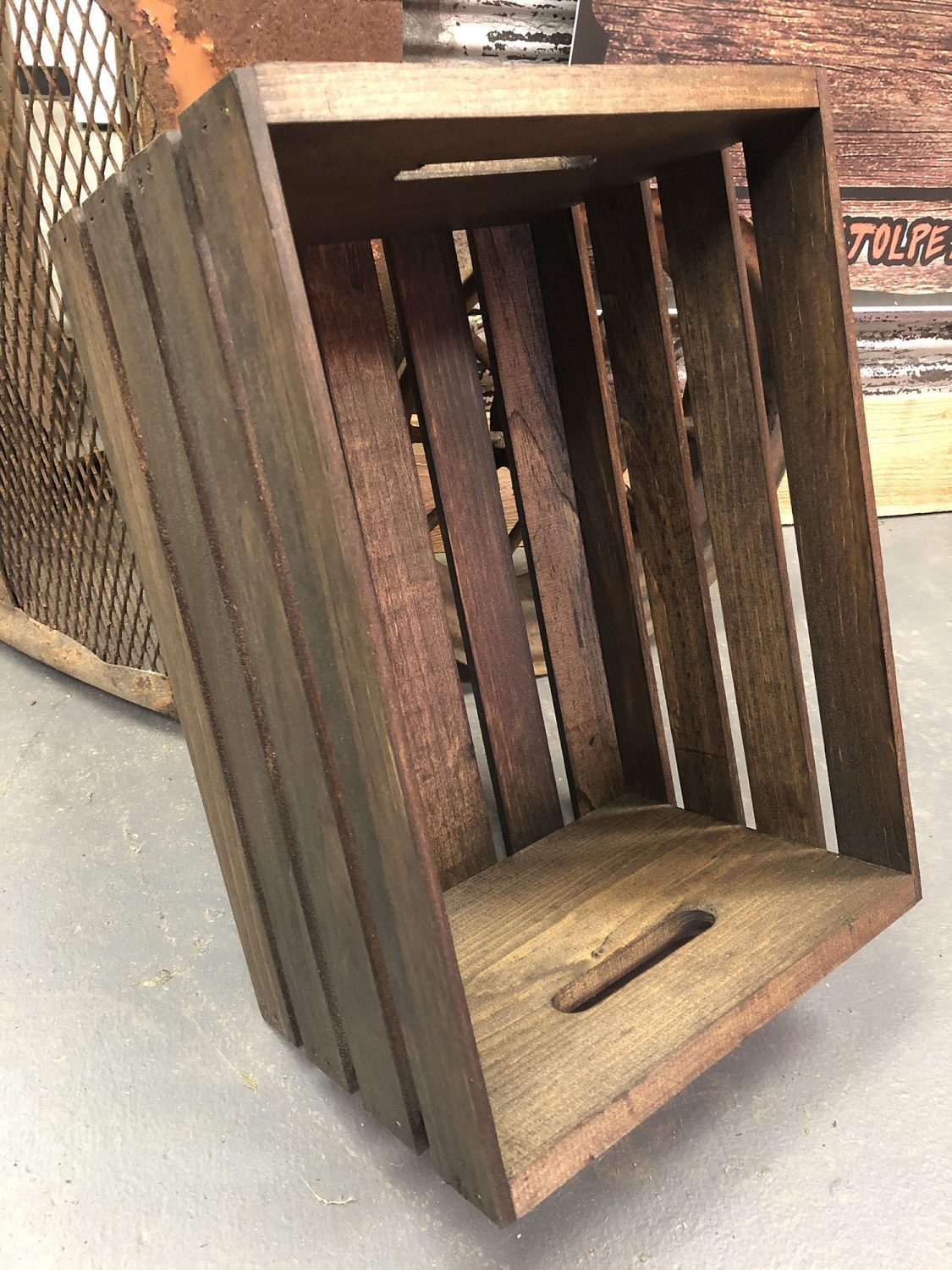 Dark Walnut Stained Wooden Crate