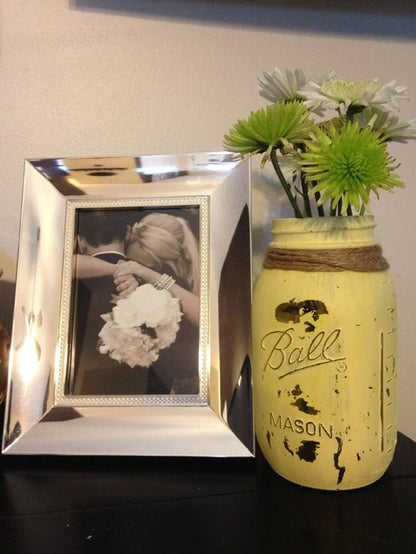 Distressed Mason Jar Flower Vases