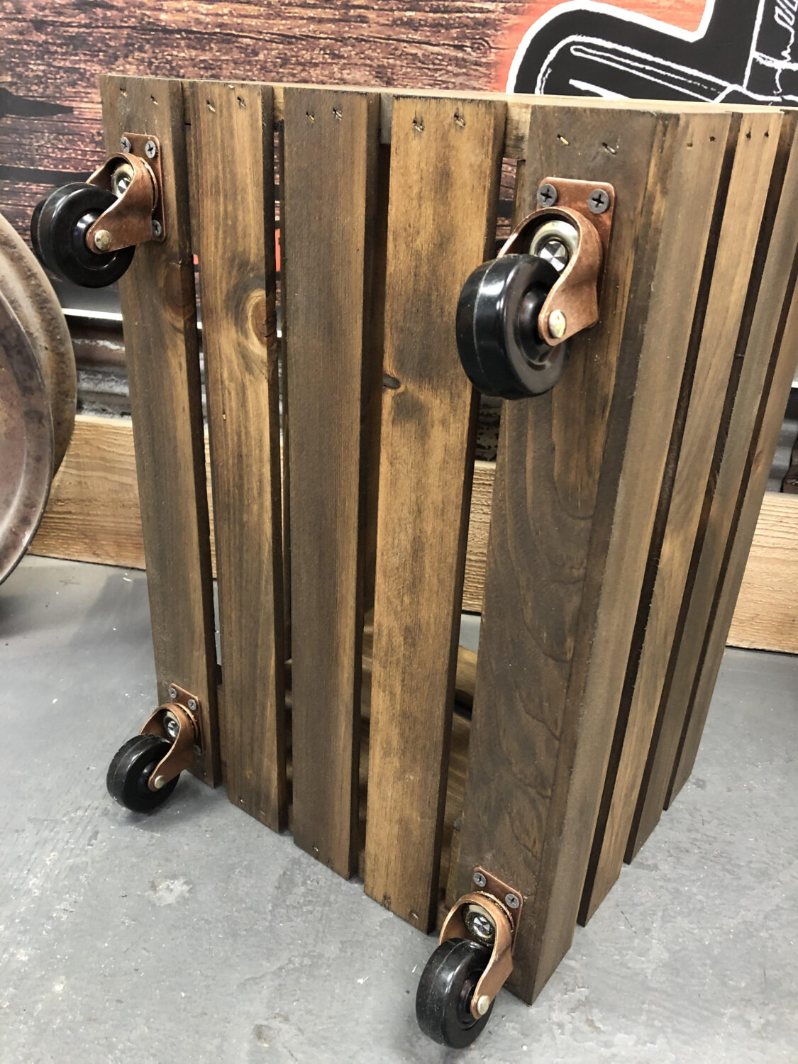 Dark Walnut Crate on Wheels