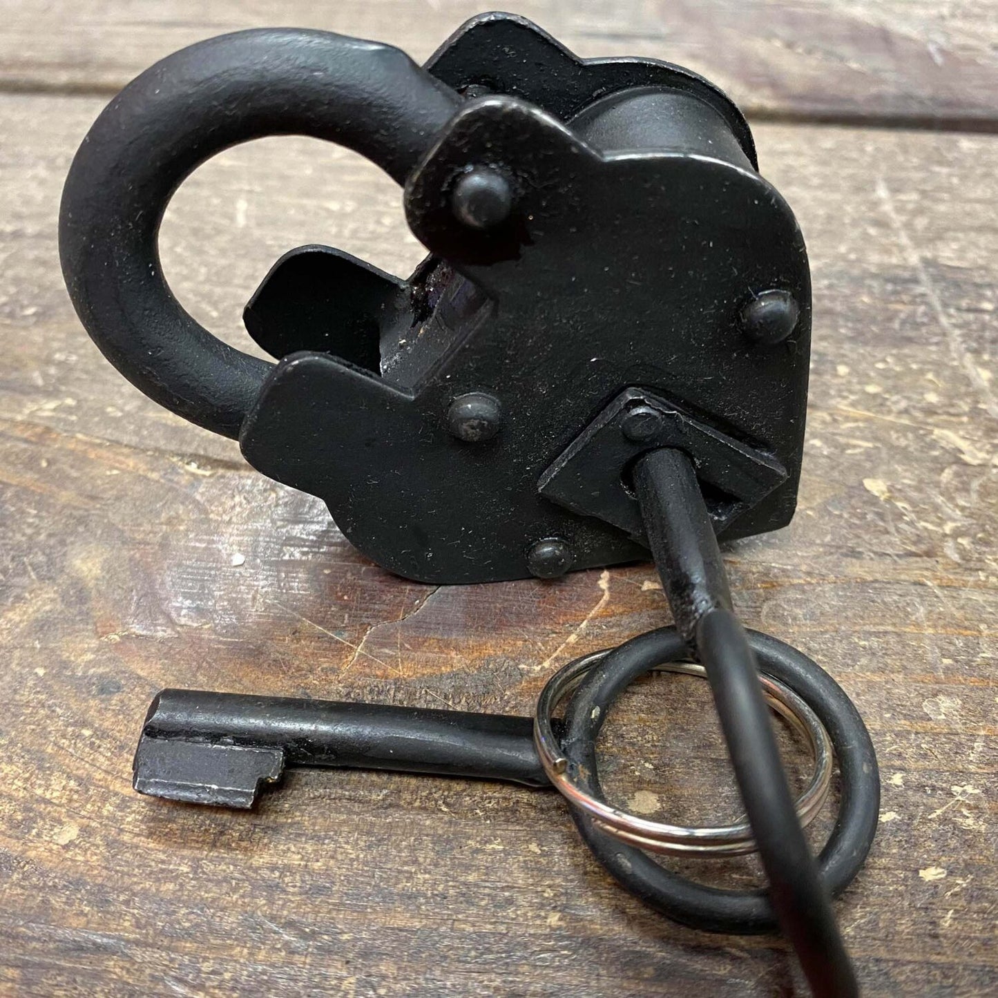 Cast Iron Heart Lock and Skeleton Key