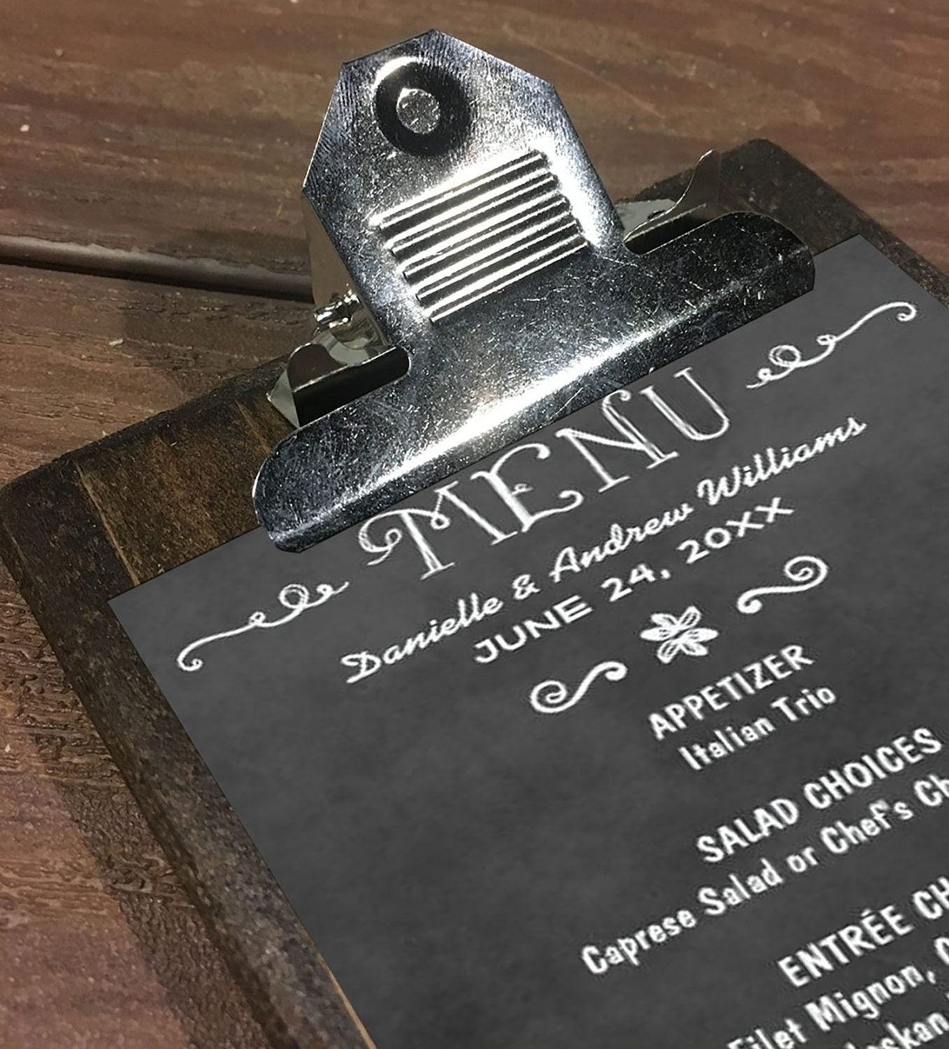 Wood Menu Clipboards With Traditional Silver Clip - Hanging Clipboard