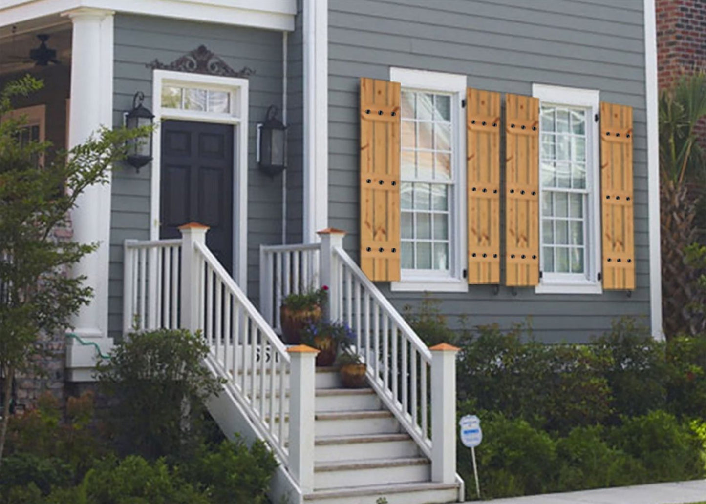 Board and Batten Shutters Pair with Hammered Metal Clavos